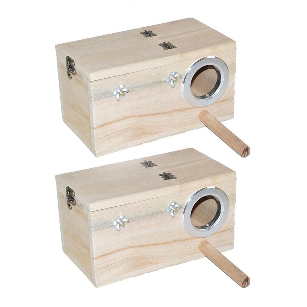 2Pc Wooden Wild Bird Nest Box Nesting Feeding Feeder Station House & Stick M