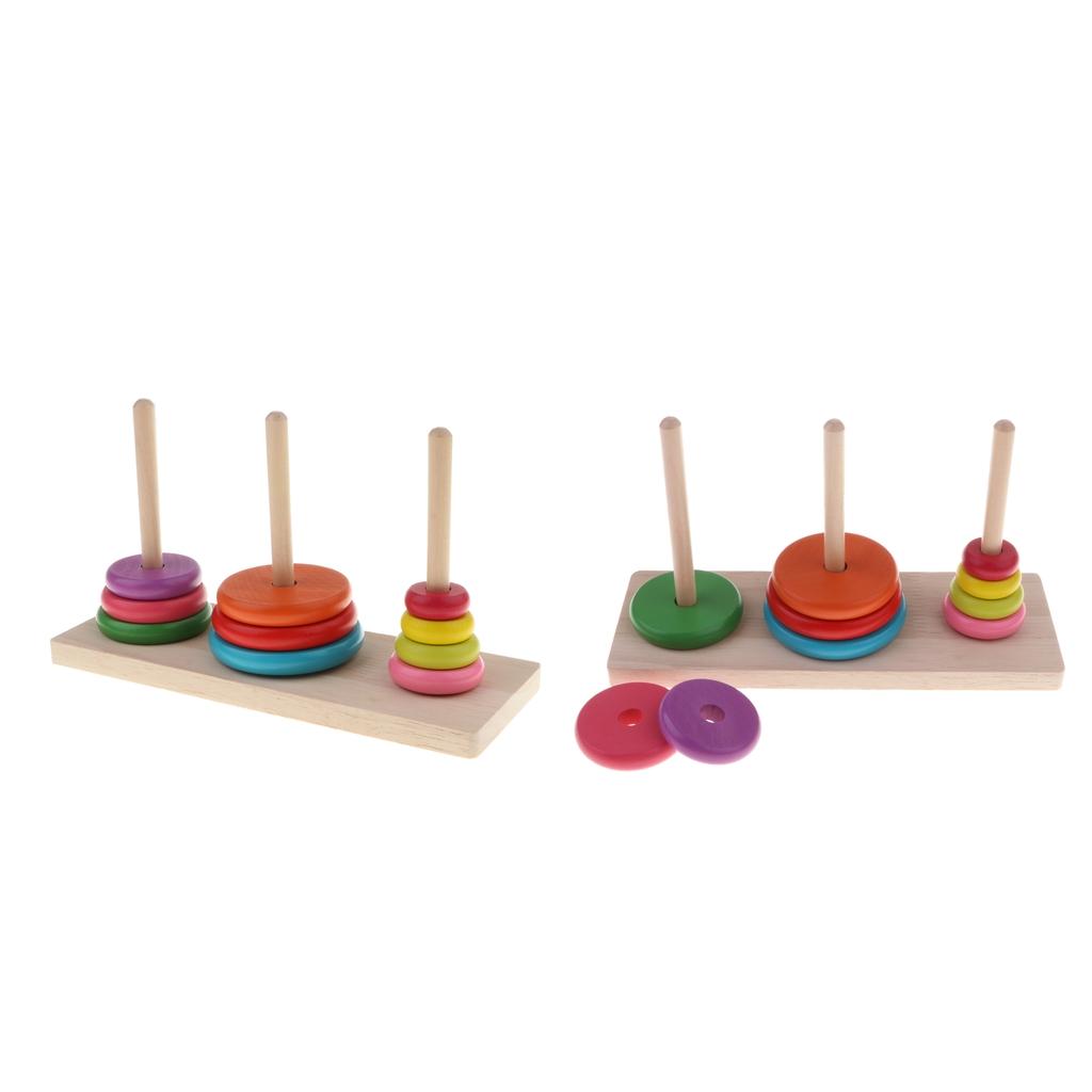 2 pcs Wooden Tower of Hanoi Puzzle Toys Home Play Traditional Indian Game