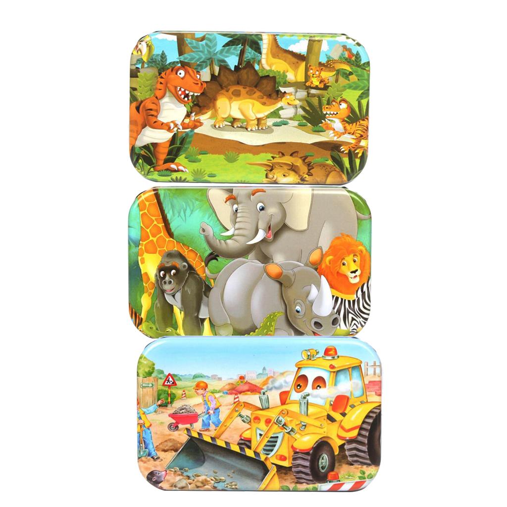 3Set Kids Wooden Jigsaw Puzzles with a Storage Box