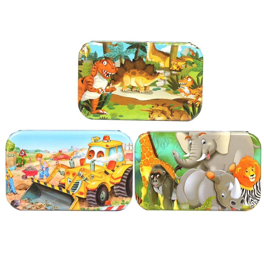 3Set Kids Wooden Jigsaw Puzzles with a Storage Box