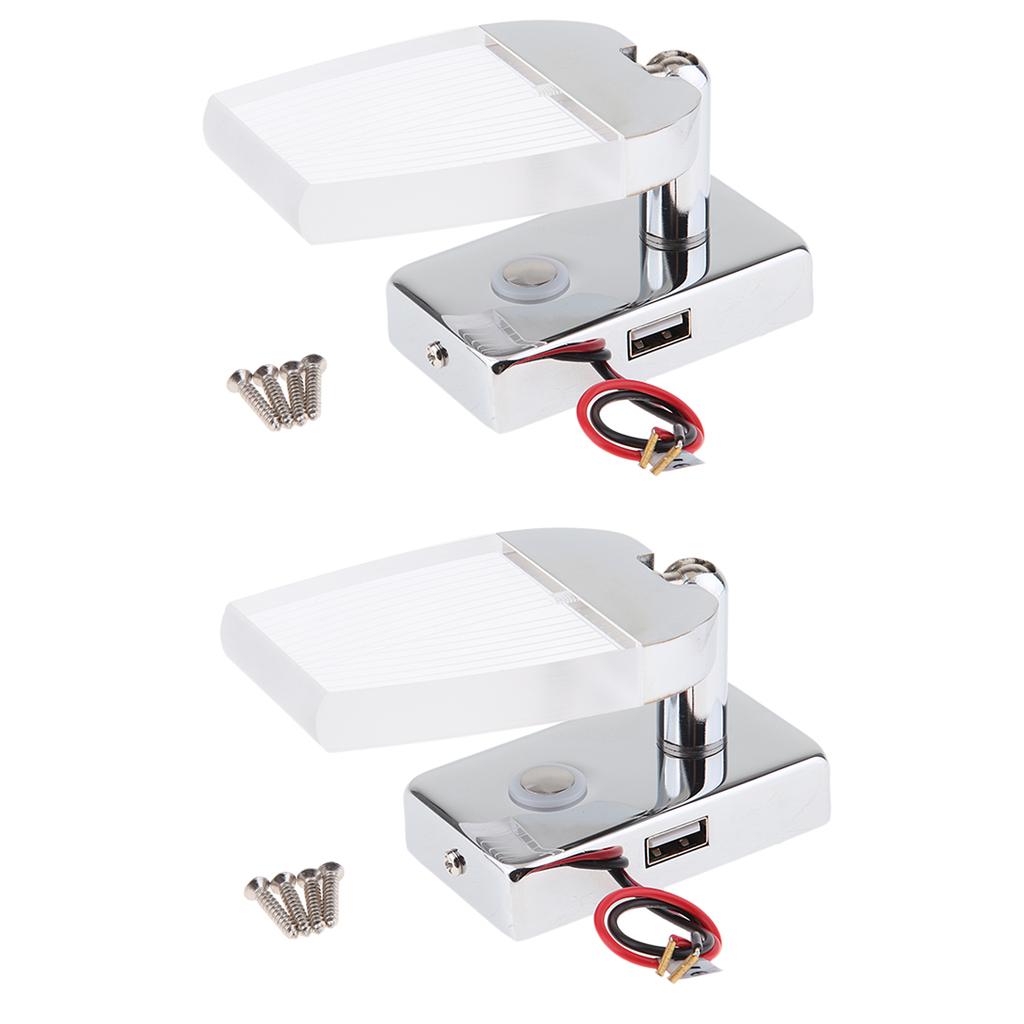2pcs LED Reading Light Touch Control Dimmable Marine RV USB Port Adjustable