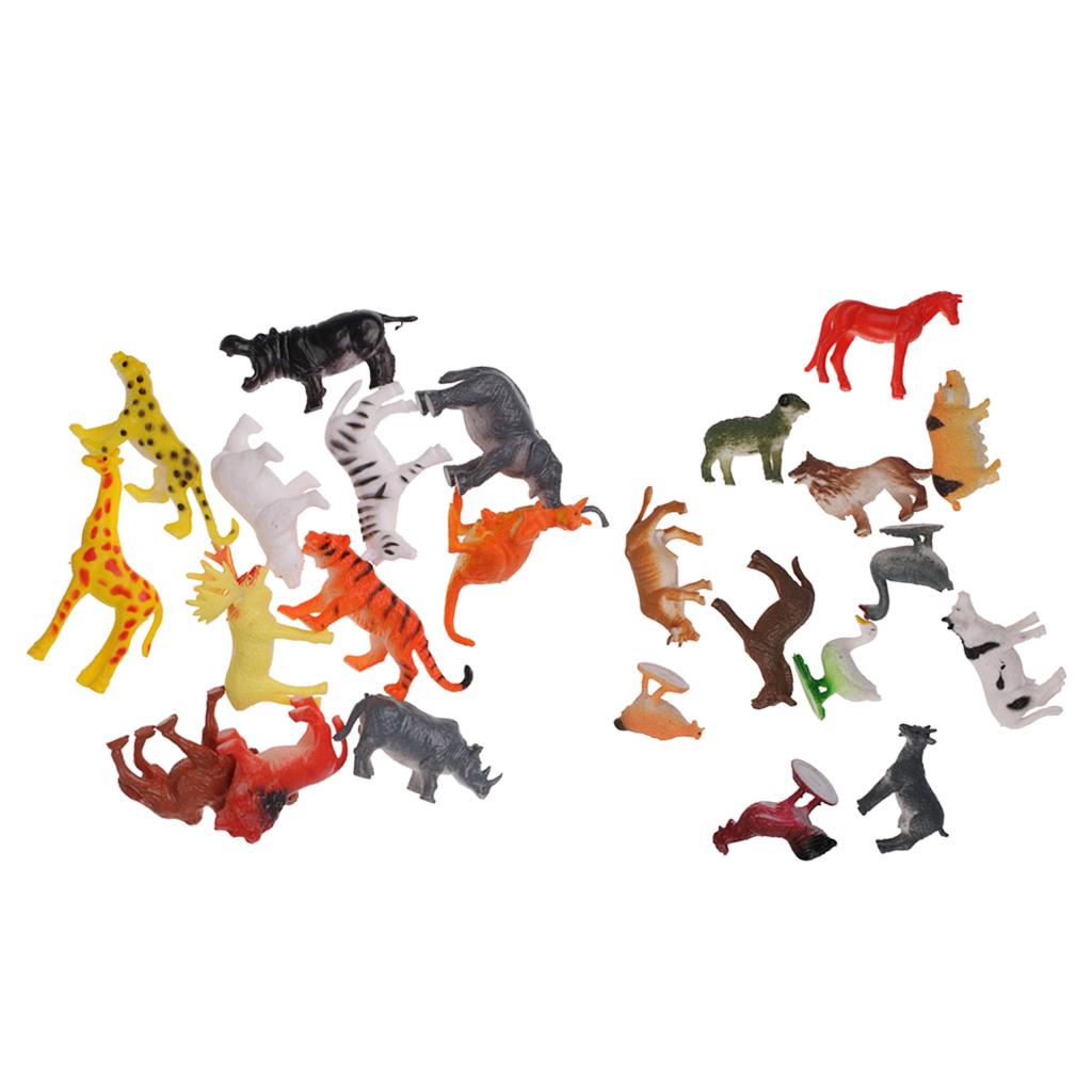 24Pcs Plastic Wild Animals Model Figures Playset Kids Educational Toys