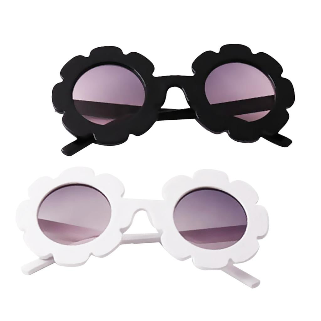 2pcs Cute Sun Flower Kids Boy Girl Soft Plastic UV400 Sunglasses Black+White