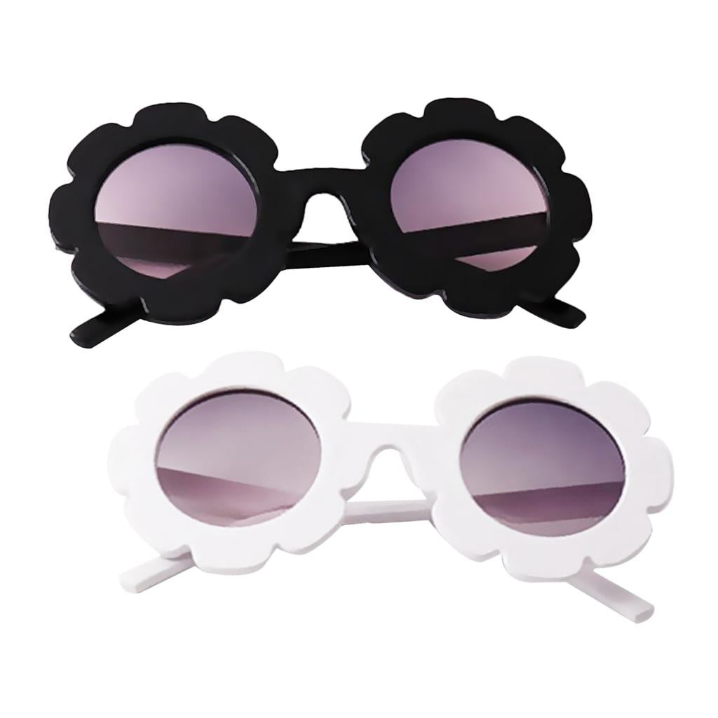 2pcs Cute Sun Flower Kids Boy Girl Soft Plastic UV400 Sunglasses Black+White