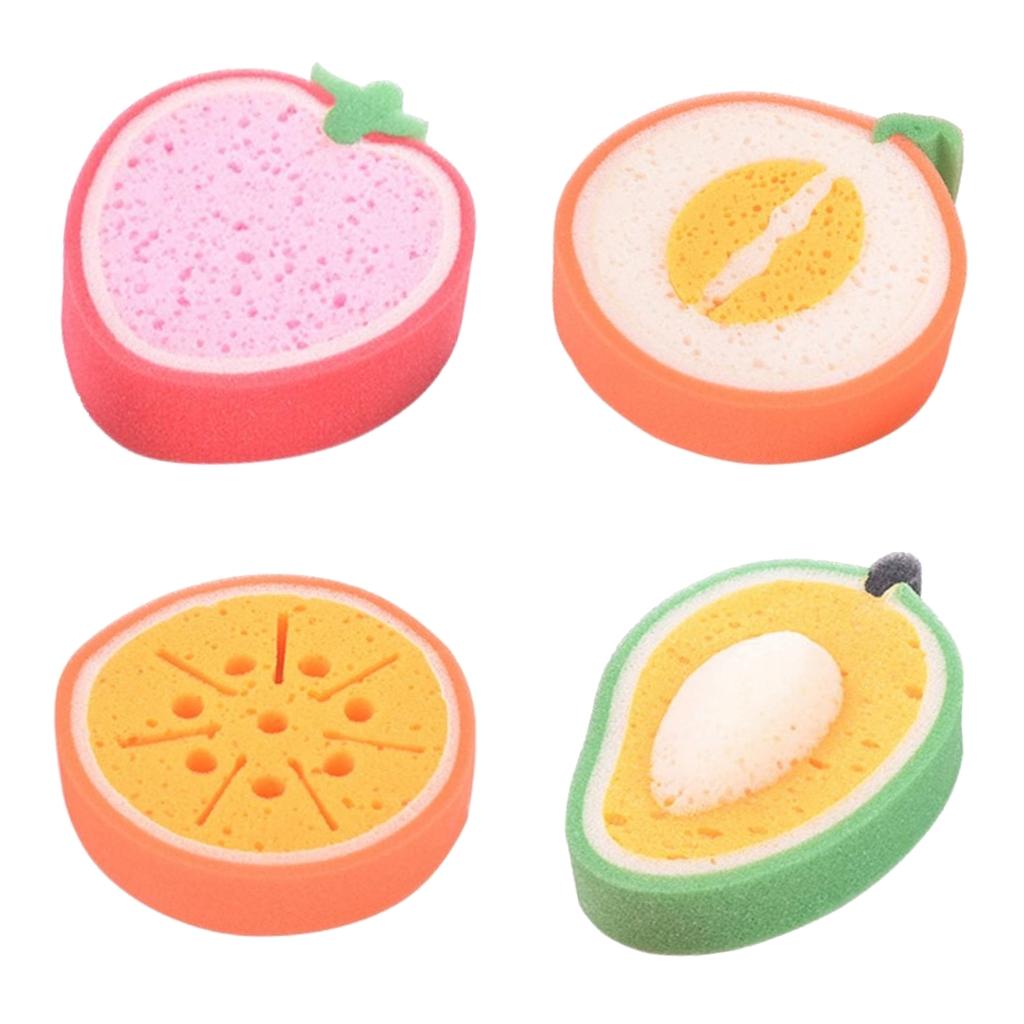 4Pcs/Set Cartoon Fruit Children Bath Cleaning Sponge Dishwashing Sponge Pad
