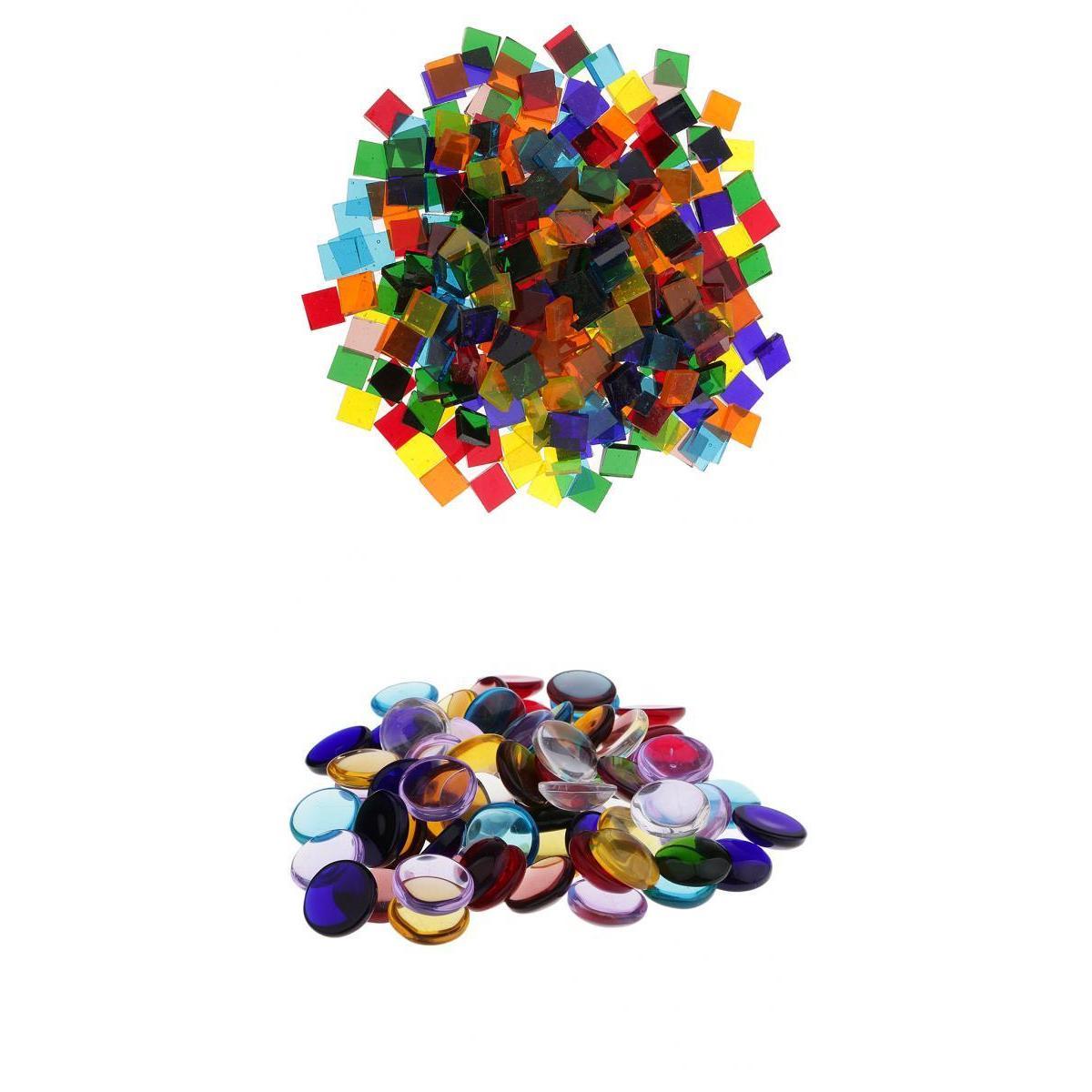 260g Assorted Square Round Vitreous Glass Mosaic Tiles for DIY Arts Crafts