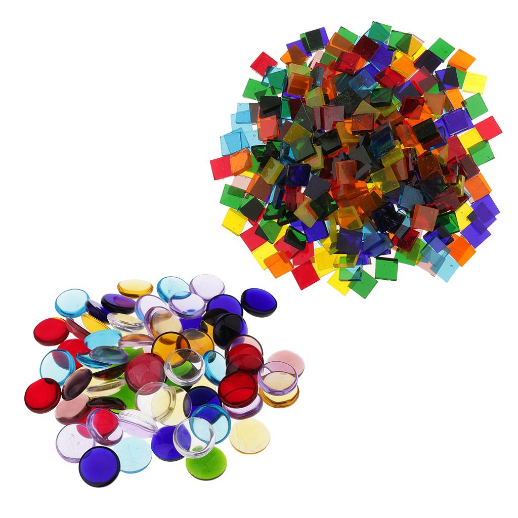 260g Assorted Square Round Vitreous Glass Mosaic Tiles for DIY Arts Crafts