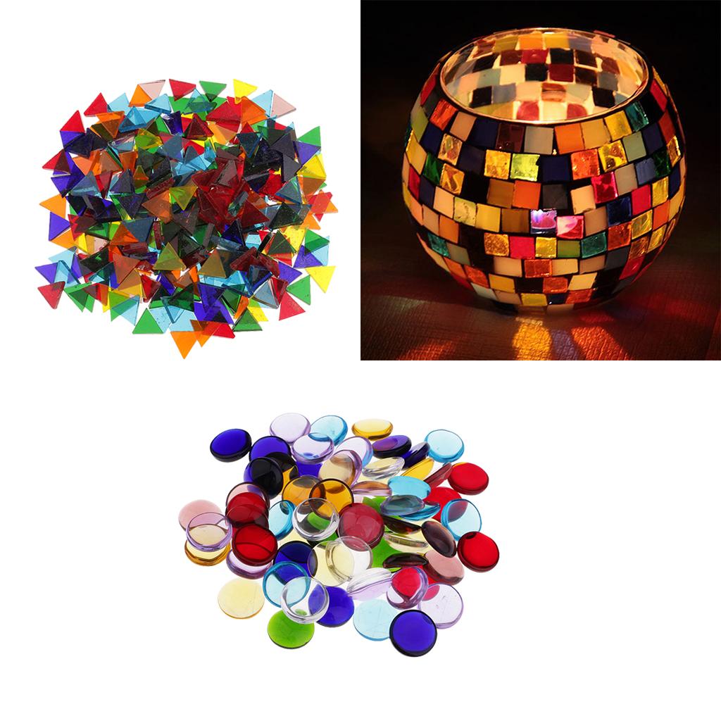 260g Assorted Triangle Round Vitreous Glass Mosaic Tiles for DIY Arts Crafts