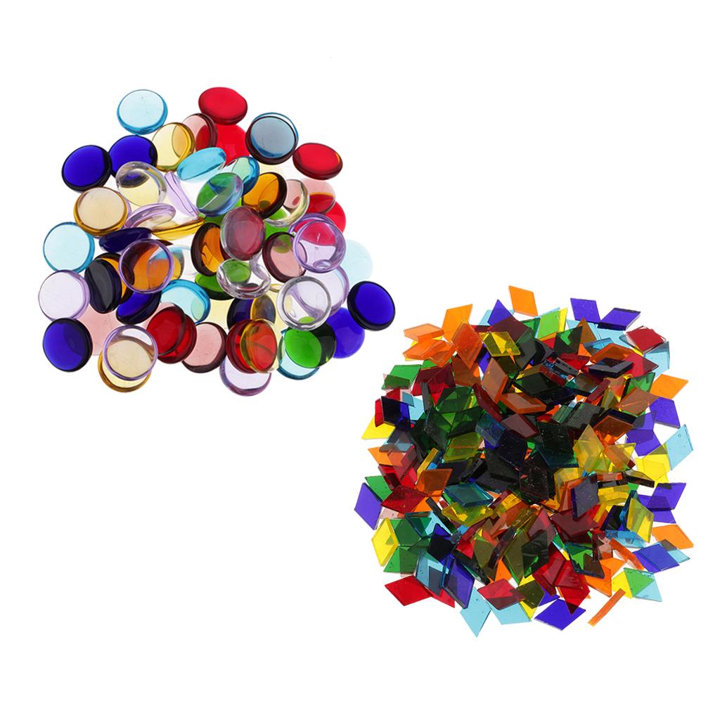 260g Assorted Rhombus Round Vitreous Glass Mosaic Tiles for DIY Arts Crafts