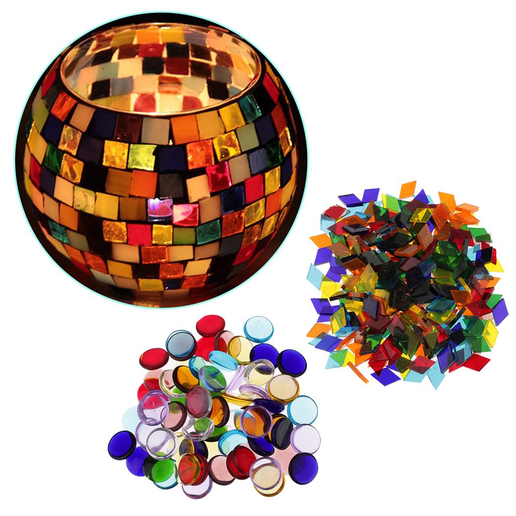 260g Assorted Rhombus Round Vitreous Glass Mosaic Tiles for DIY Arts Crafts