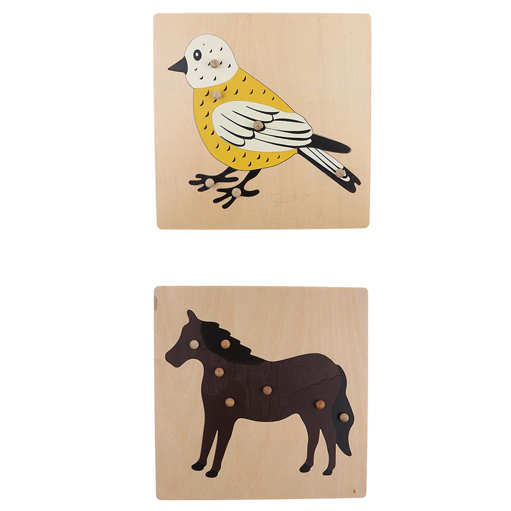 2 Piece Children Wooden Montessori Animal Peg Jigsaw Puzzle Toy 02