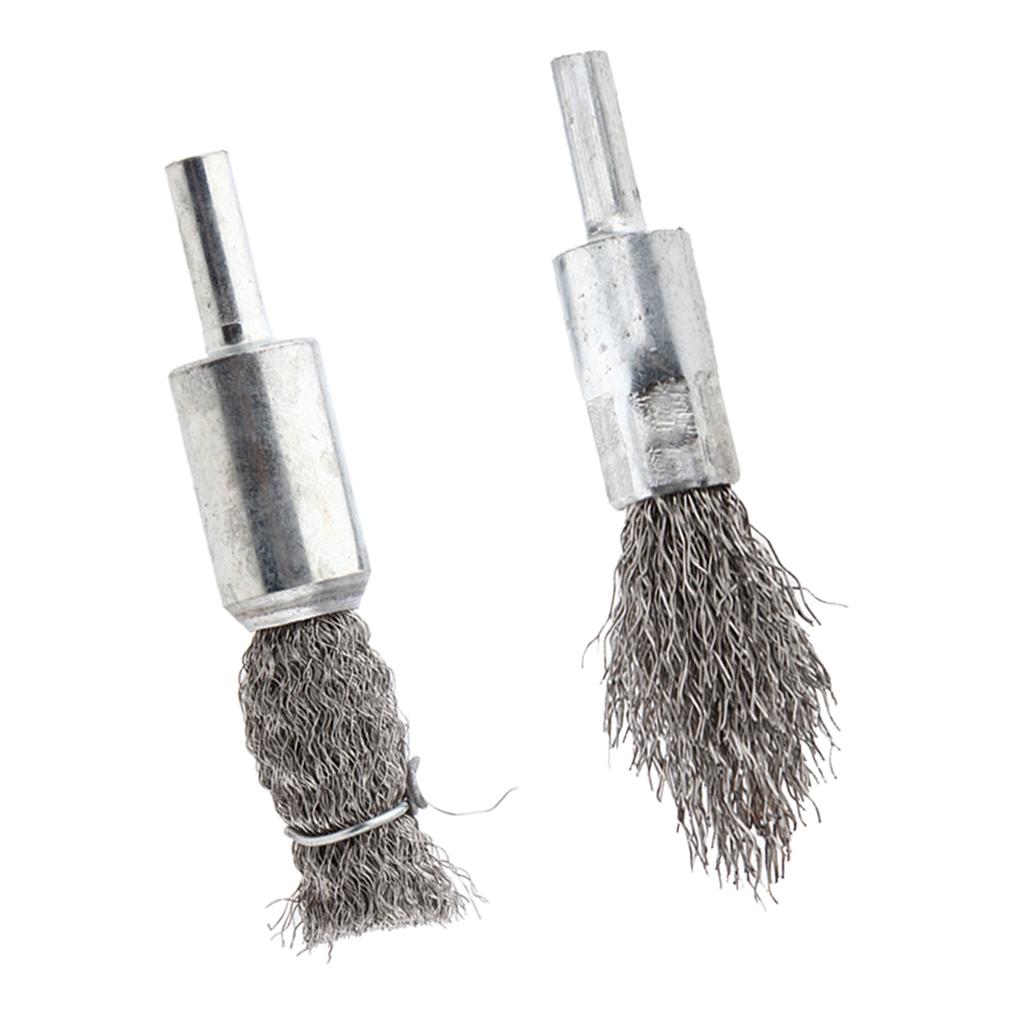 2Pcs Pen Shape Crimped Wire Brush Dia. 6mm Wire Thickness - 0.15mm and 0.3mm