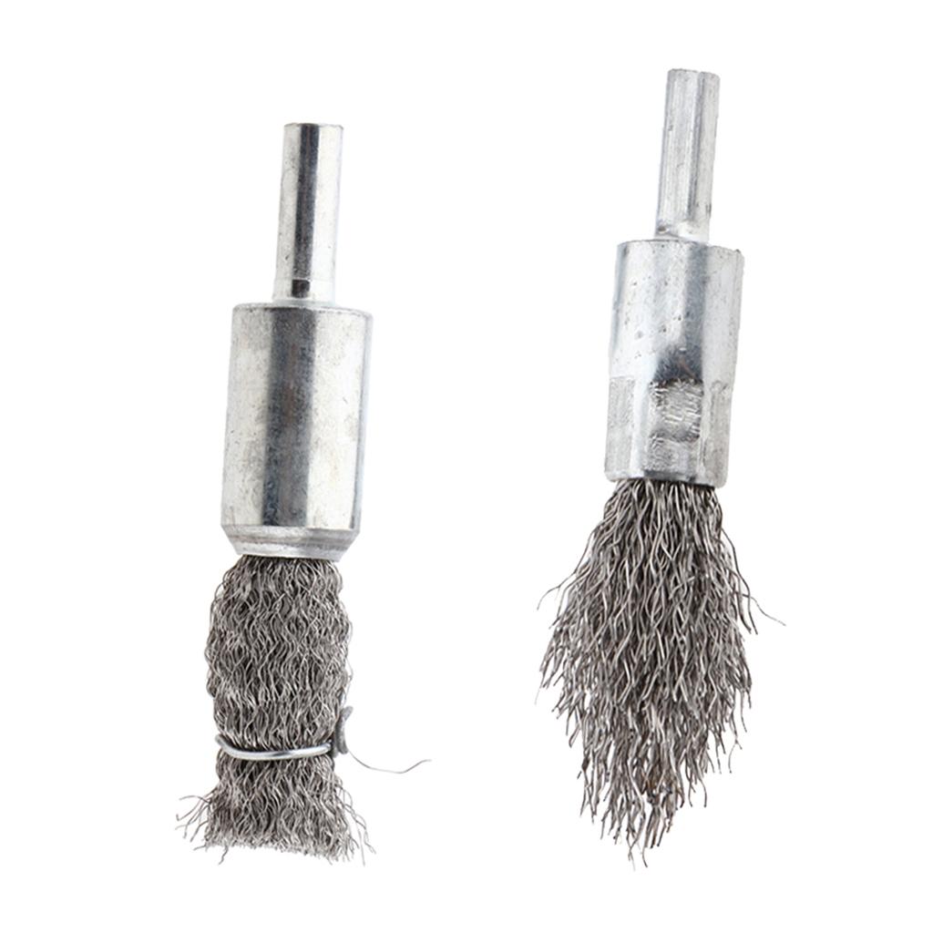 2Pcs Pen Shape Crimped Wire Brush Dia. 6mm Wire Thickness - 0.15mm and 0.3mm