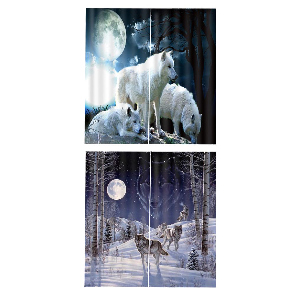 2 Set Moon Wolf ~Teen Animal Decor 3D Print Window Curtain Drapes