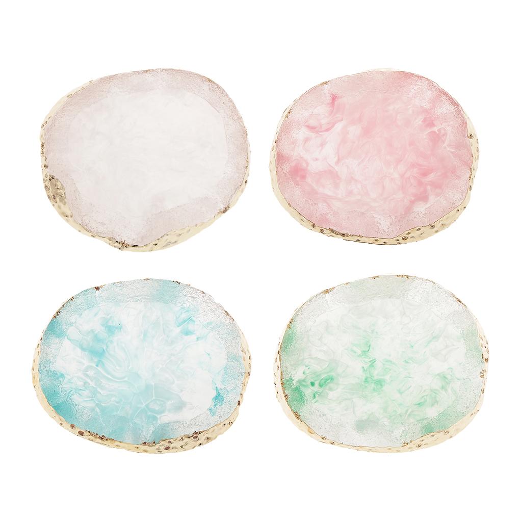 4x Resin Imitation agate nail art Palette drink coaster cup mat decors mixed