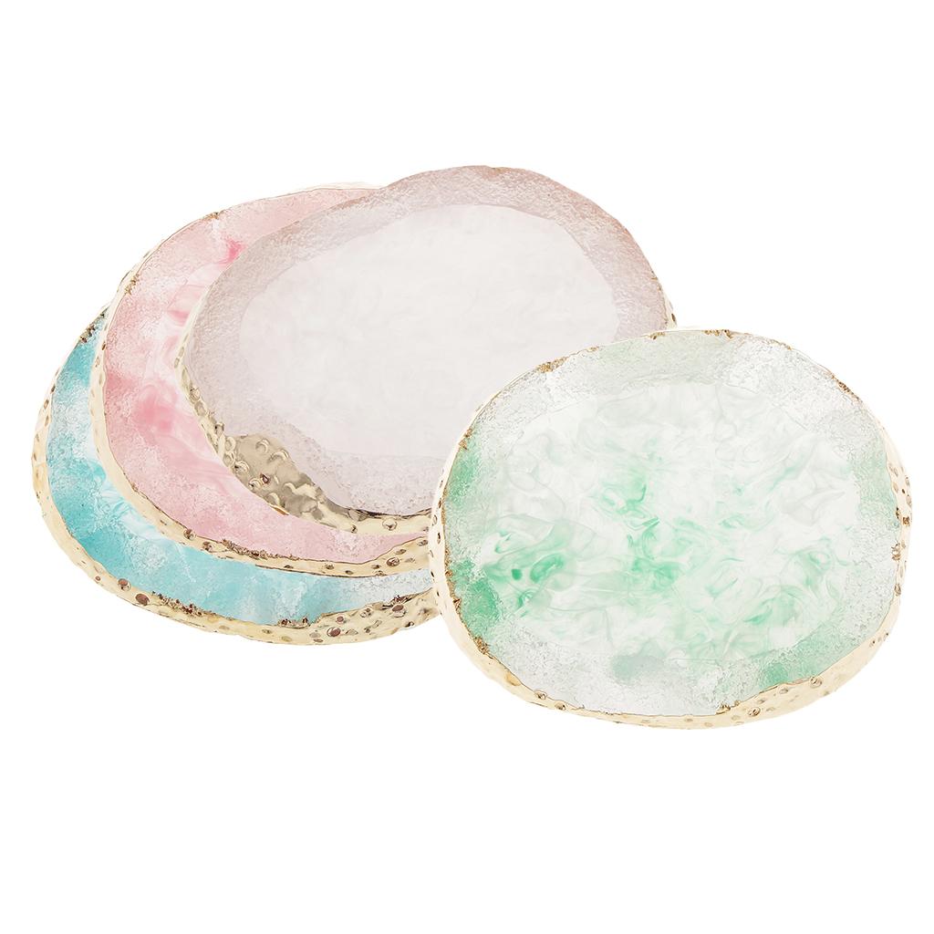 4x Resin Imitation agate nail art Palette drink coaster cup mat decors mixed