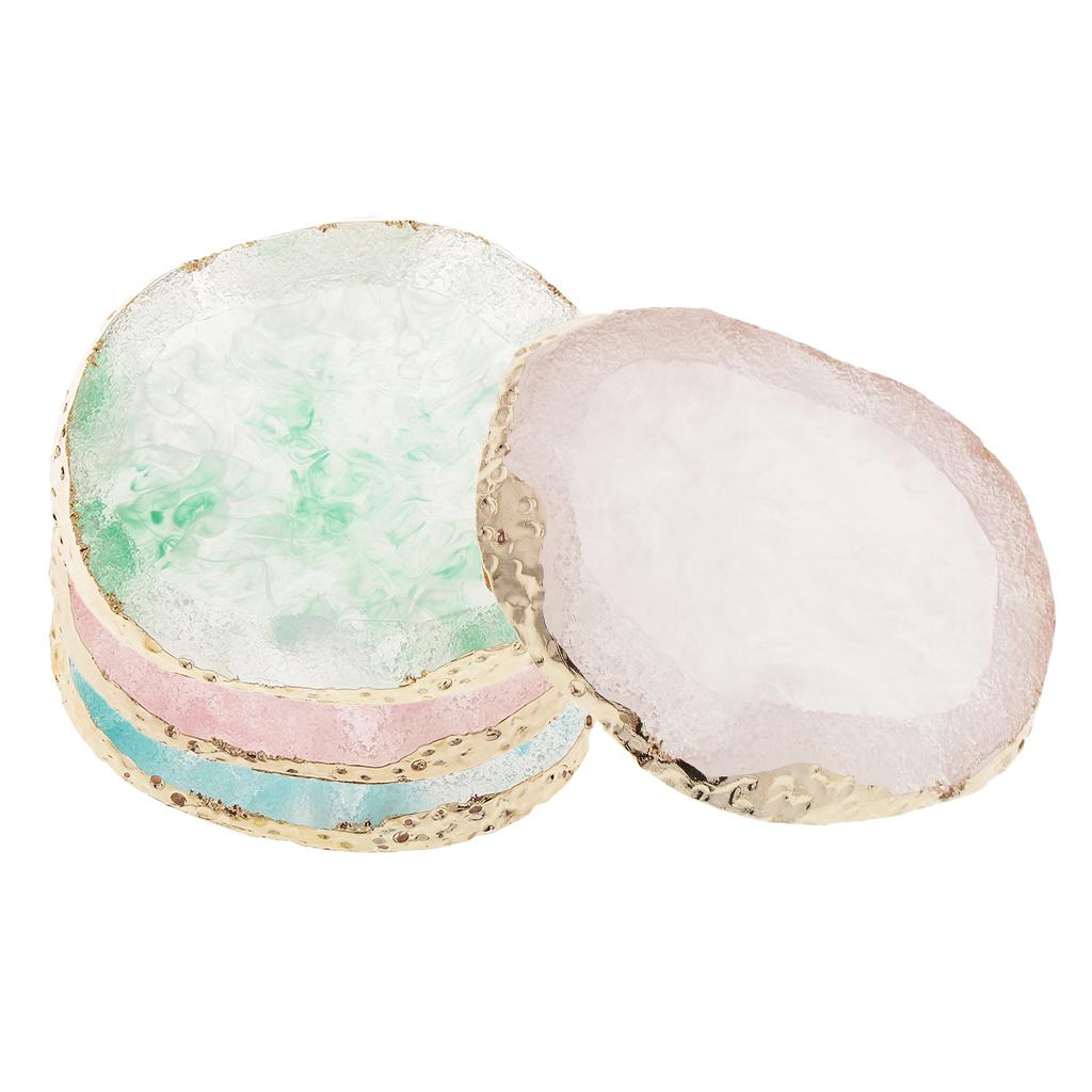 4x Resin Imitation agate nail art Palette drink coaster cup mat decors mixed