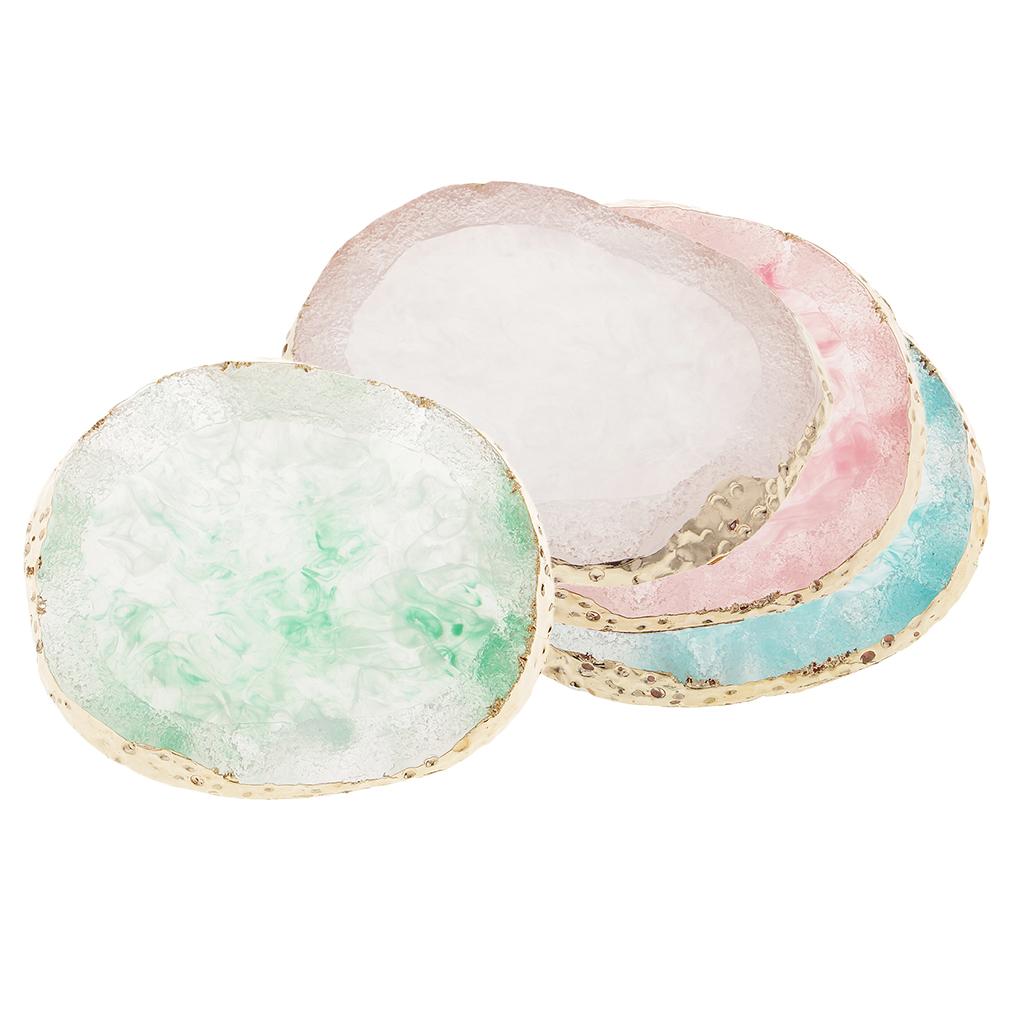 4x Resin Imitation agate nail art Palette drink coaster cup mat decors mixed