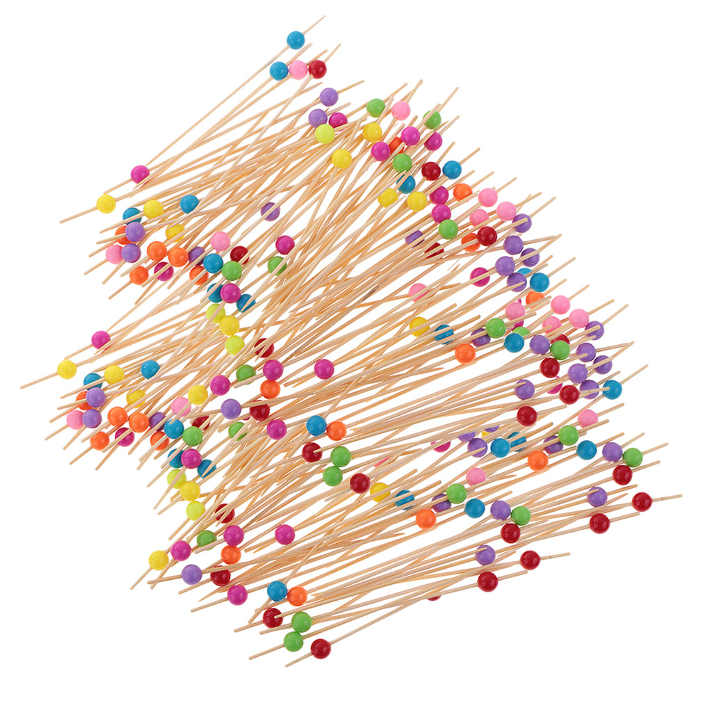 300 Pieces Acrylic Beads Bamboo Cocktail Picks Drink Stirrer Picks Round