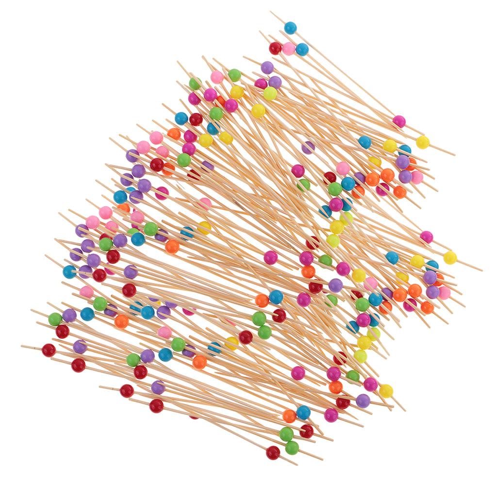 300 Pieces Acrylic Beads Bamboo Cocktail Picks Drink Stirrer Picks Round