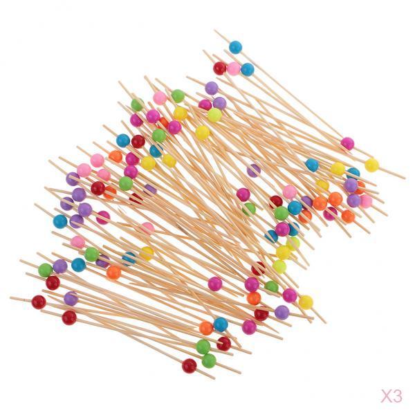 300 Pieces Acrylic Beads Bamboo Cocktail Picks Drink Stirrer Picks Round