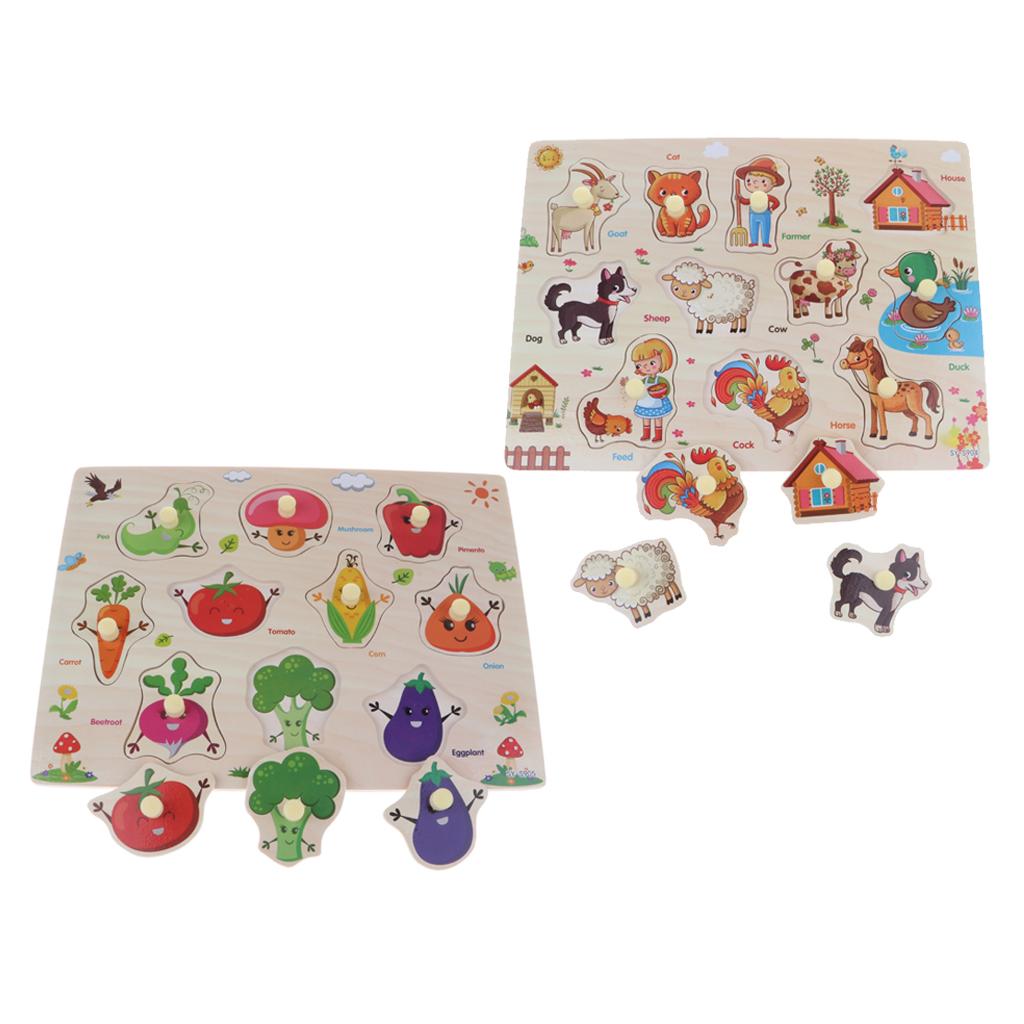 2 Piece Wooden Peg Jigsaw Puzzle Kids Preschool Educational Toy Gift 04