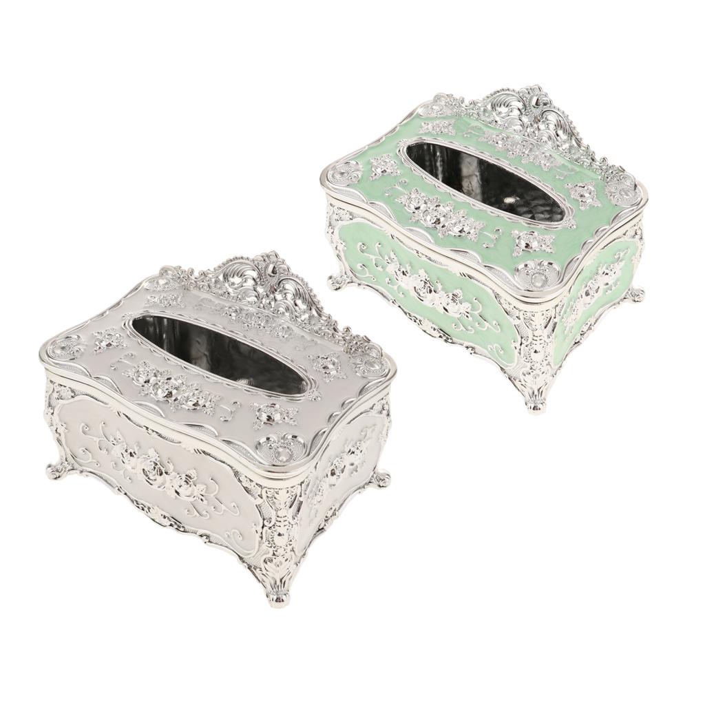2Pcs Silver White &Green Acrylic Tissue Holder Luxury Napkin Box Cover