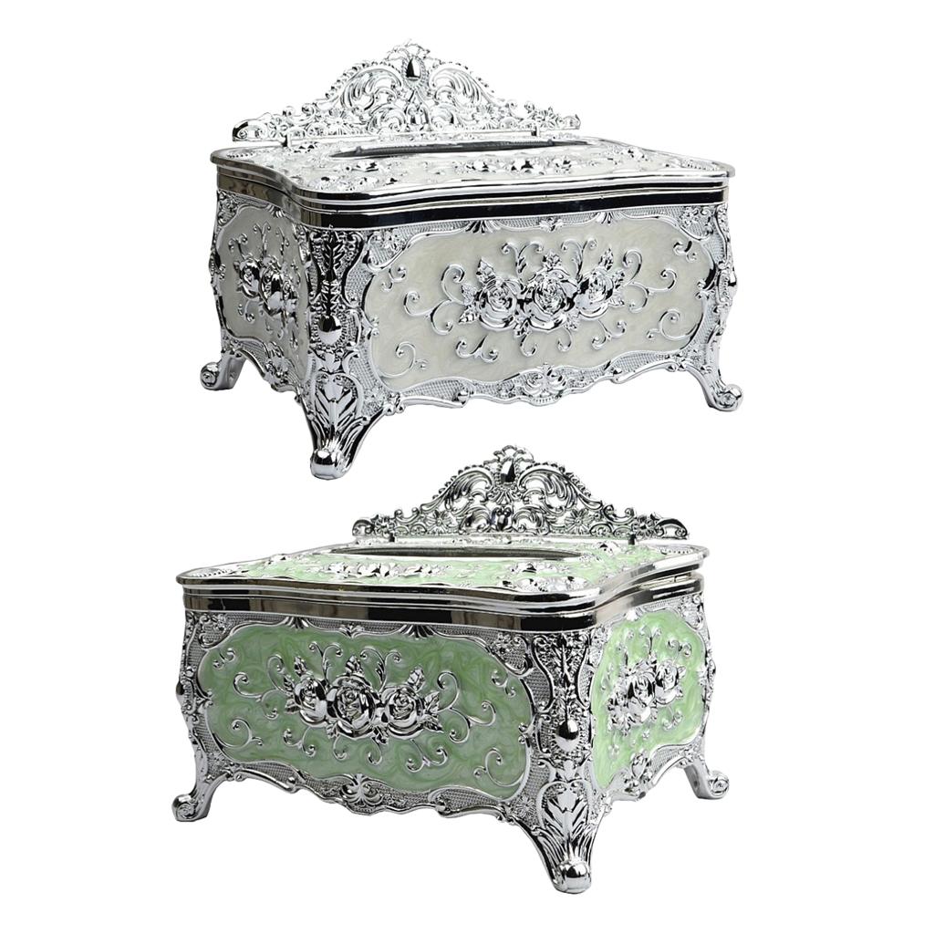 2Pcs Silver White &Green Acrylic Tissue Holder Luxury Napkin Box Cover