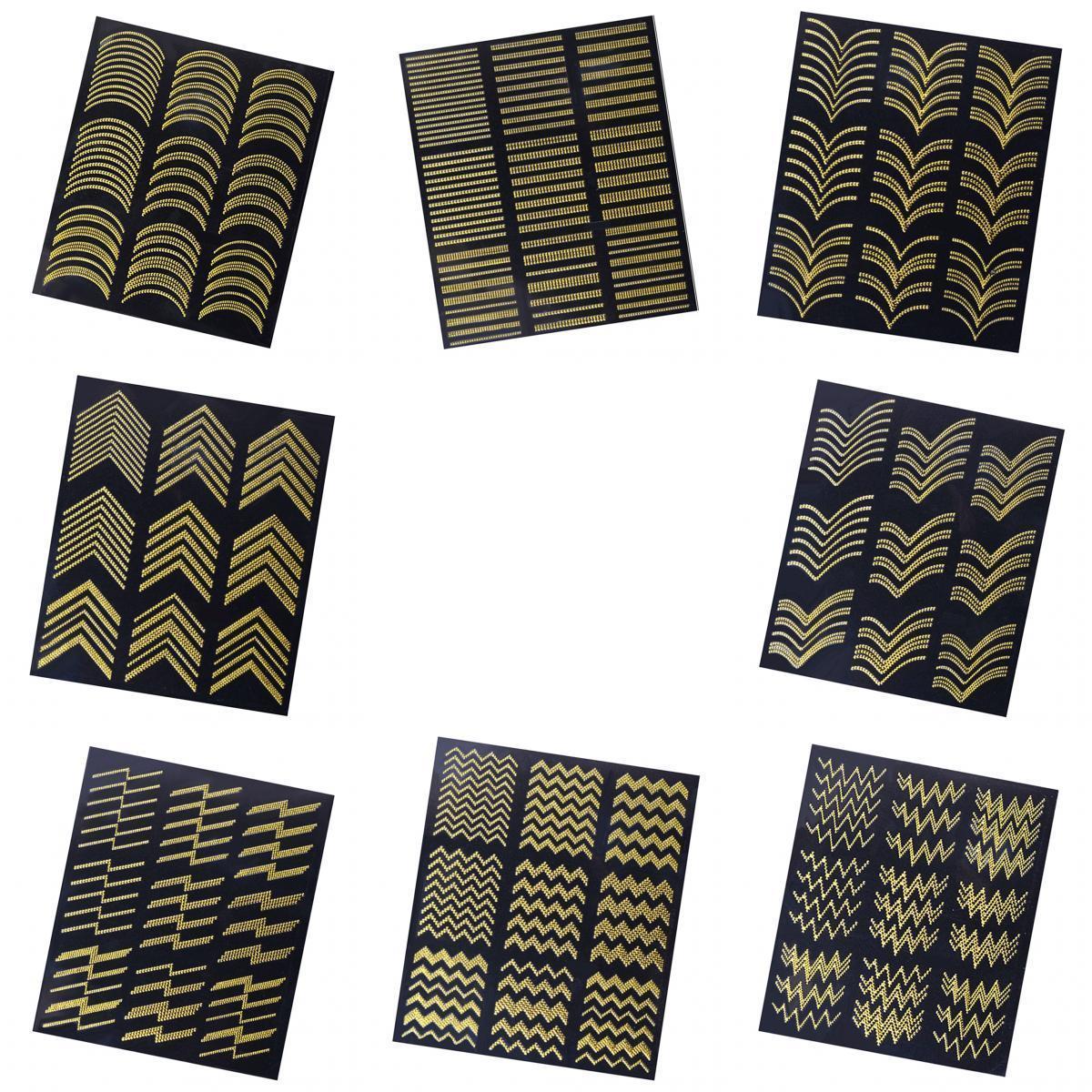 8Pcs 3D Golden Metallic Nail Art Sticker Decals Self-ahesive Tips Decoration