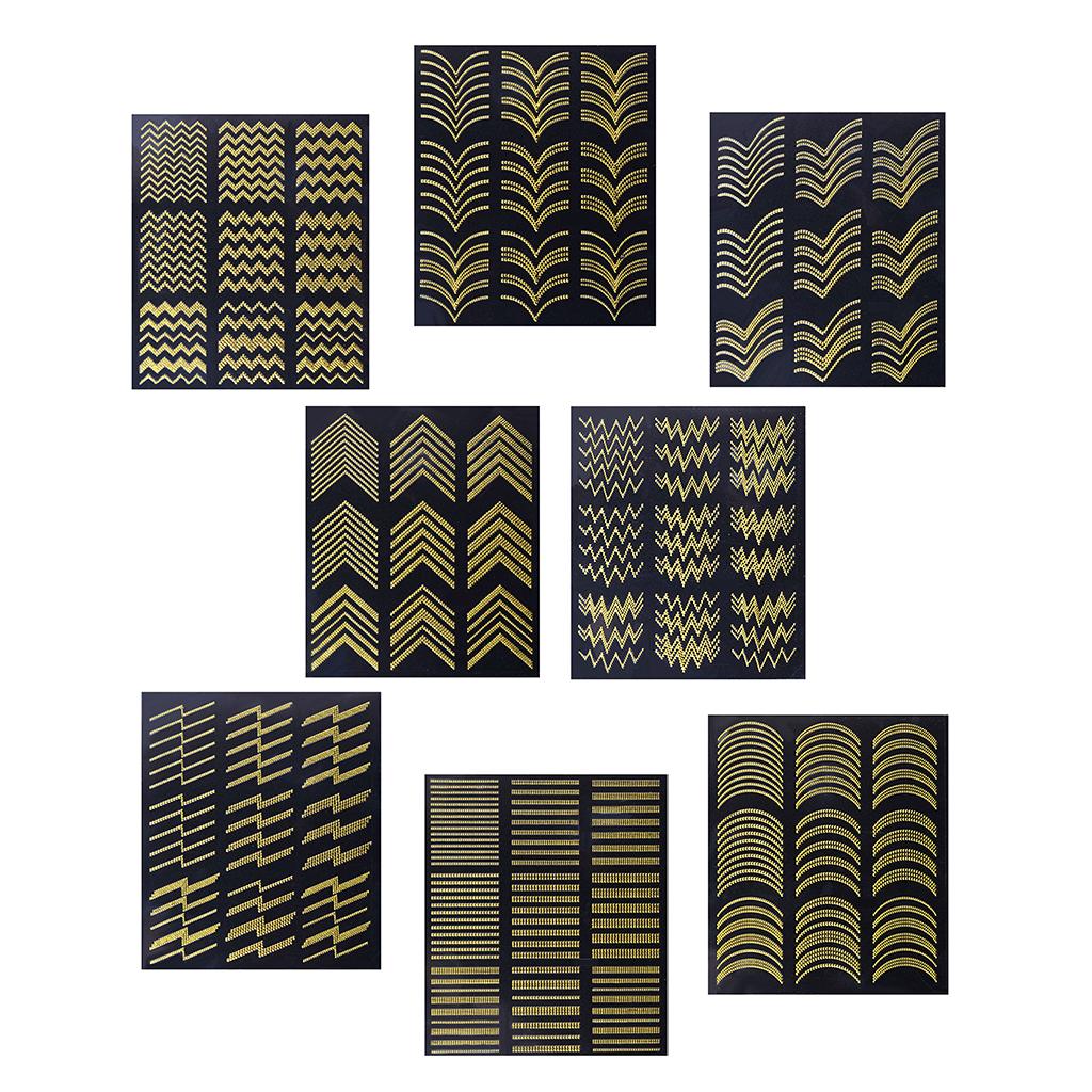 8Pcs 3D Golden Metallic Nail Art Sticker Decals Self-ahesive Tips Decoration