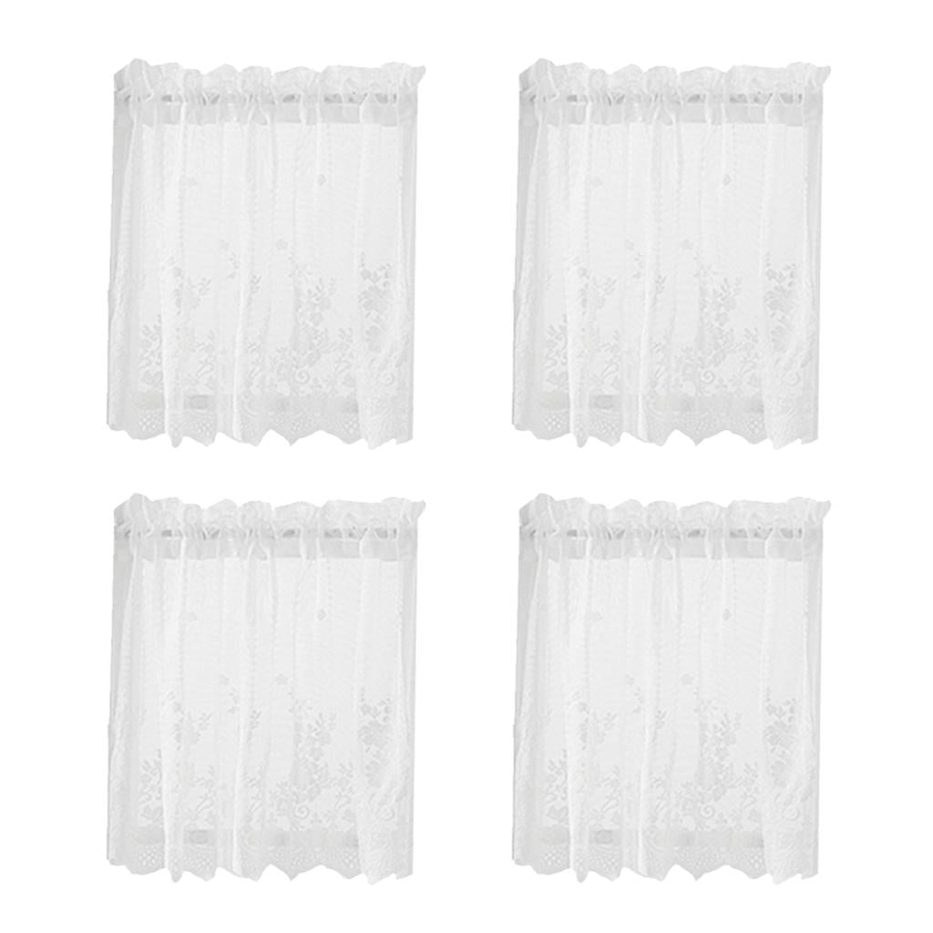 4Pcs Embroidered Lace Window Voile Sheer Curtain Valance Tiers 74x61cm White