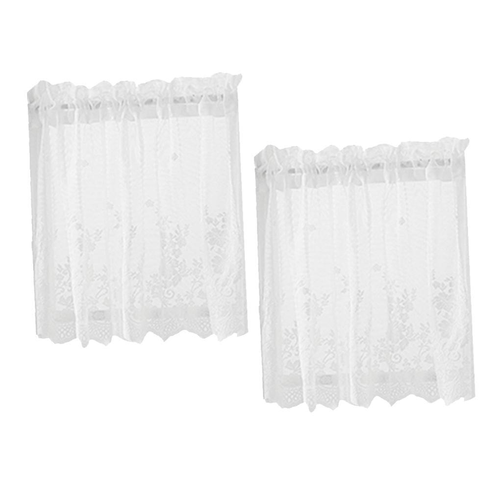 2pcs Embroidered Lace Window Voile Sheer Curtain Valance Tiers 74x61cm White