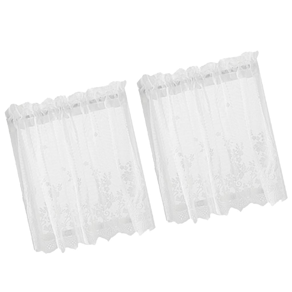 2pcs Embroidered Lace Window Voile Sheer Curtain Valance Tiers 74x61cm White