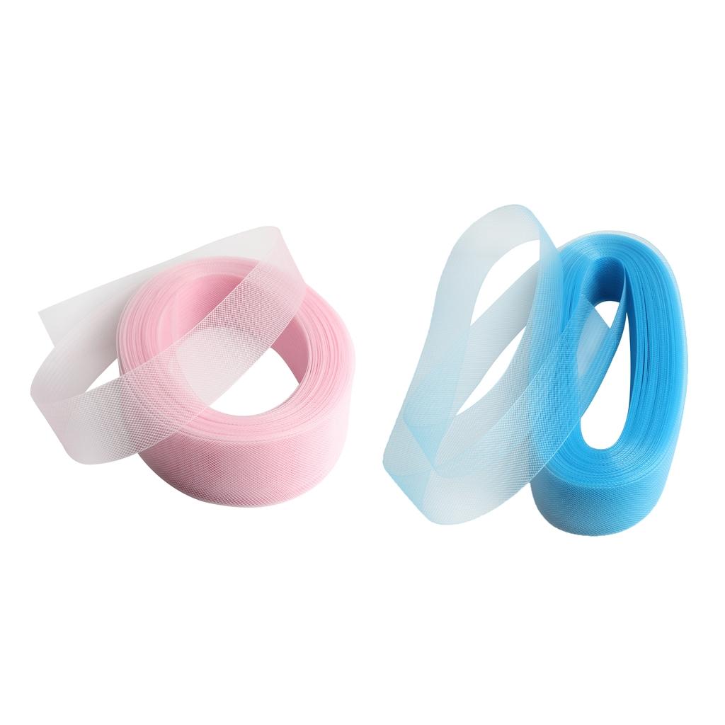 50 Yards 2 inch Wide Polyester Horsehair Braid Lake Blue & Light Pink