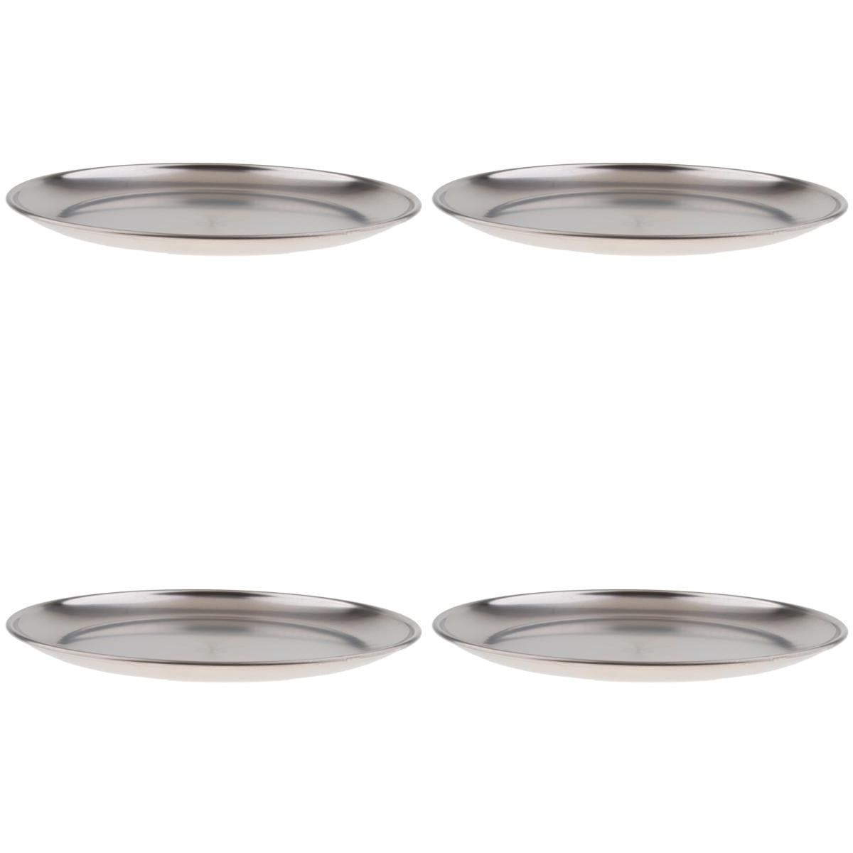 4Pcs stainless steel Round Tray Barbecue Dish fruit dinner plate