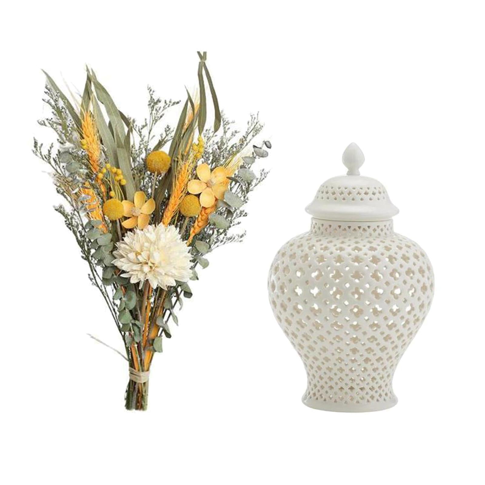 Ceramic Ginger Jar Temple Jar Home Decor with Dried Flower