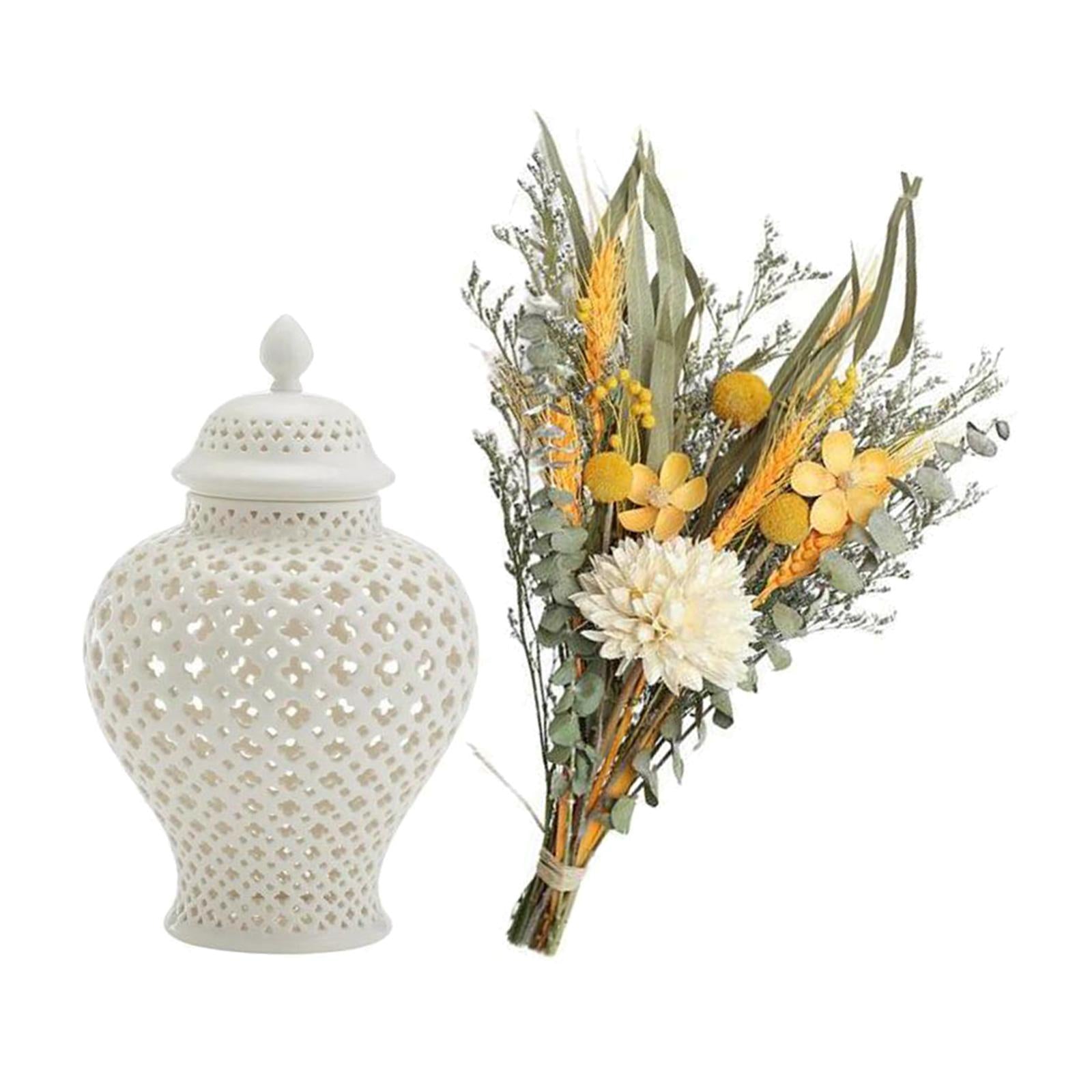 Ceramic Ginger Jar Temple Jar Home Decor with Dried Flower