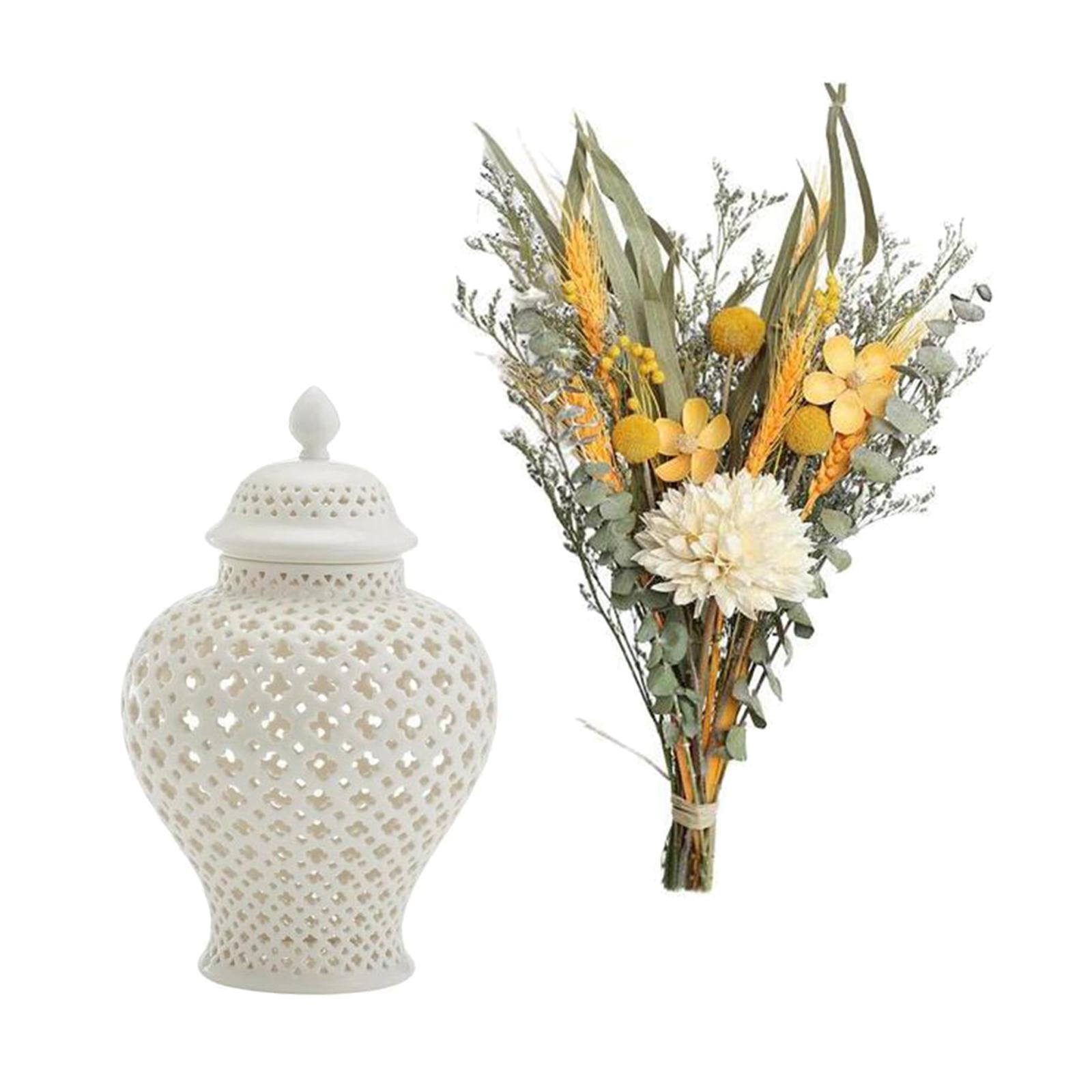 Ceramic Ginger Jar Temple Jar Home Decor with Dried Flower