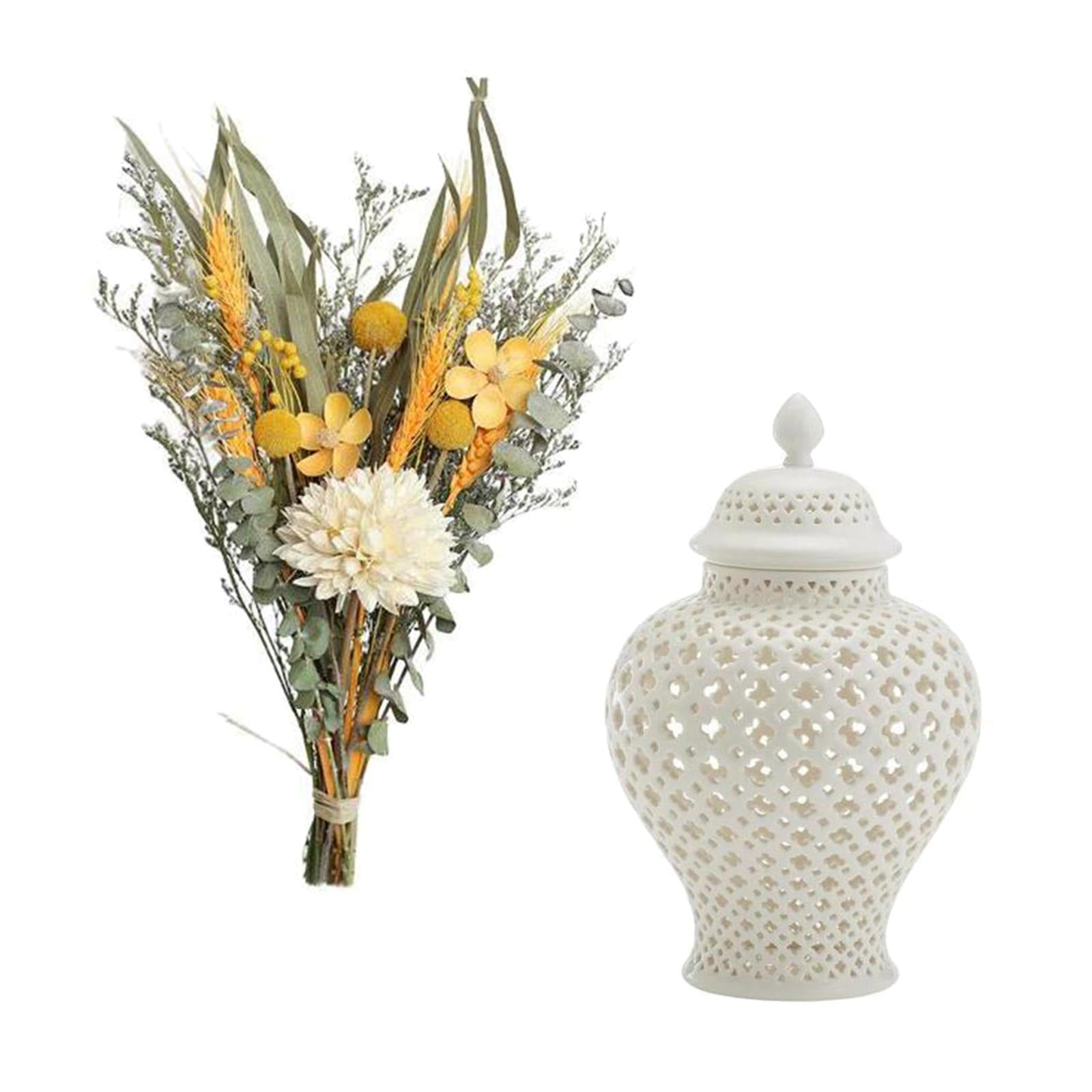Ceramic Ginger Jar Temple Jar Home Decor with Dried Flower
