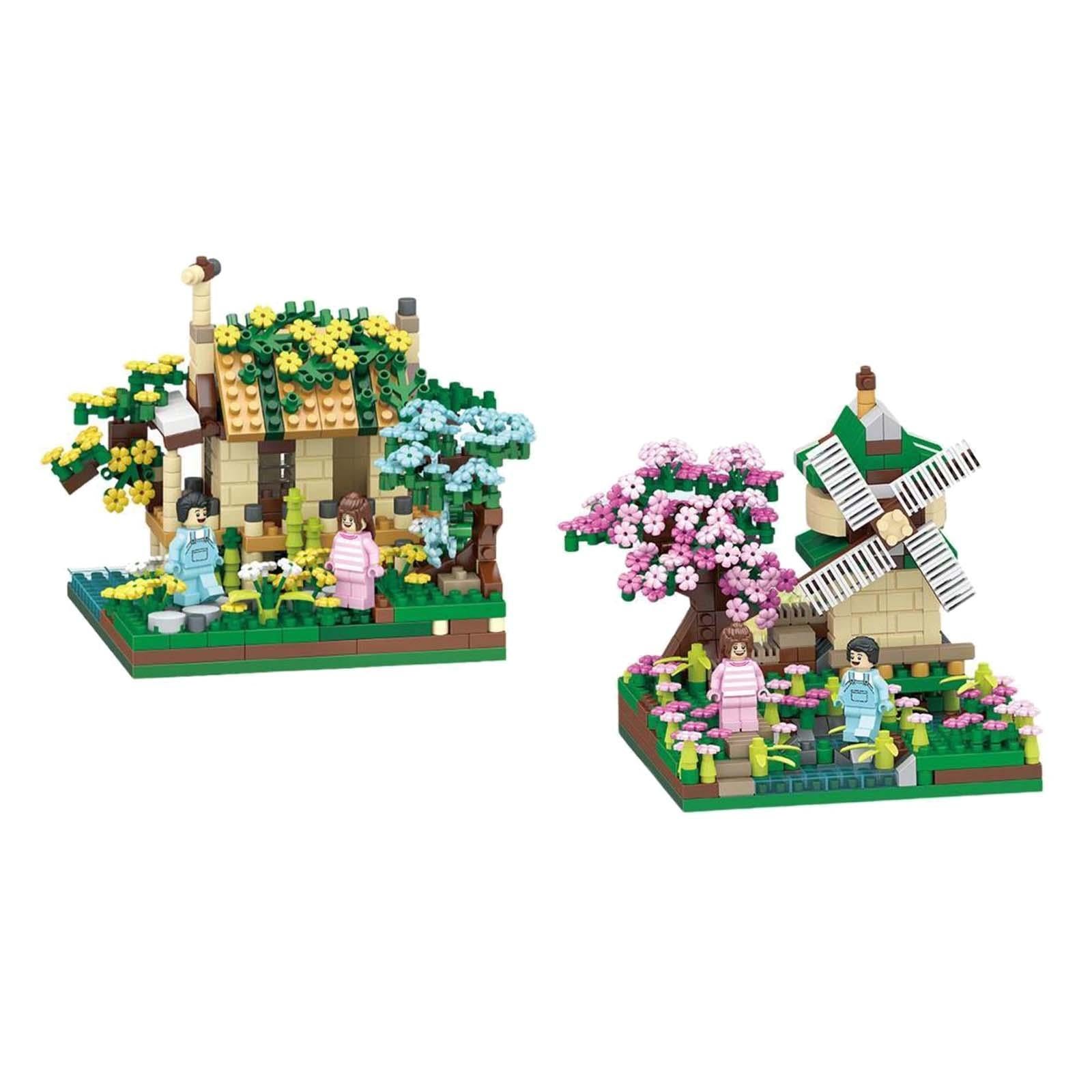 2x Miniature Bricks Collection House Building Model Construction Set