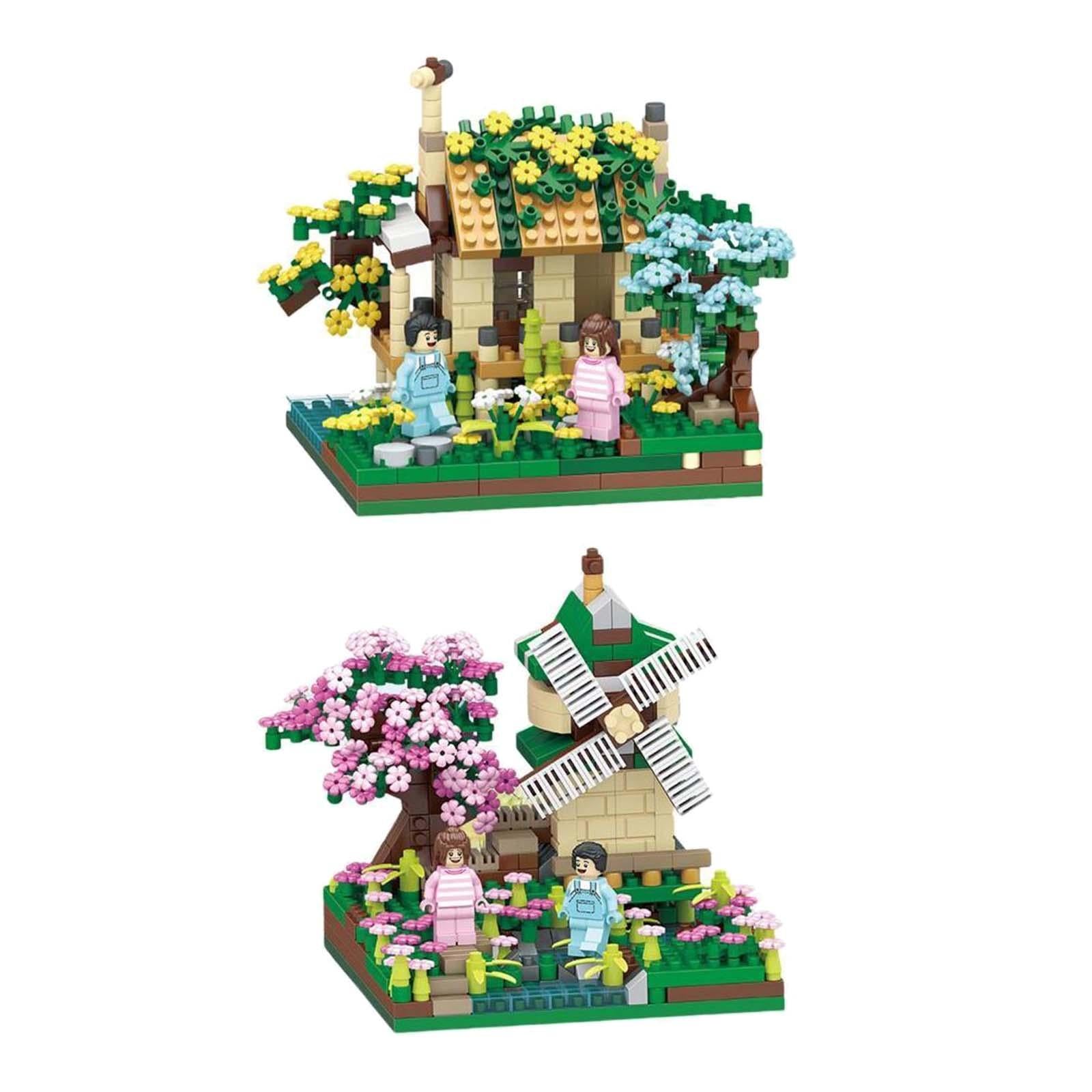 2x Miniature Bricks Collection House Building Model Construction Set