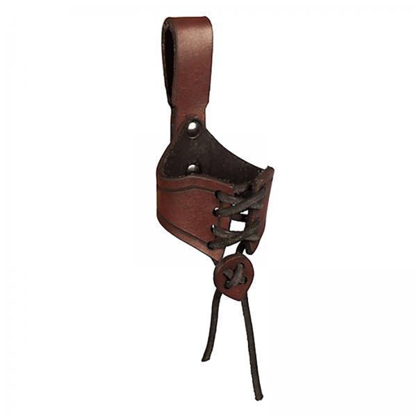 2xHorn Shape Cup Mug Case Ox Horn Holster with Buckled Loop Tankard Hanger Brown