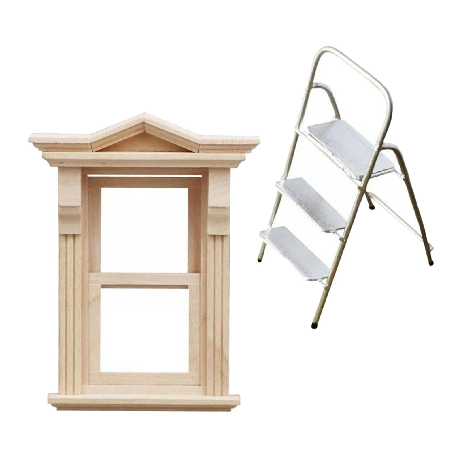 1: 12 Wooden Window Ladder Retro Dollhouse Furniture for Miniature Scene