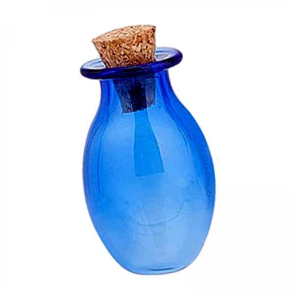 5xSmall Glass Bottles with Cork Stoppers Clear Wishing Bottle Jars Blue