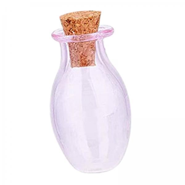 5xSmall Glass Bottles with Cork Stoppers Clear Wishing Bottle Jars Pink