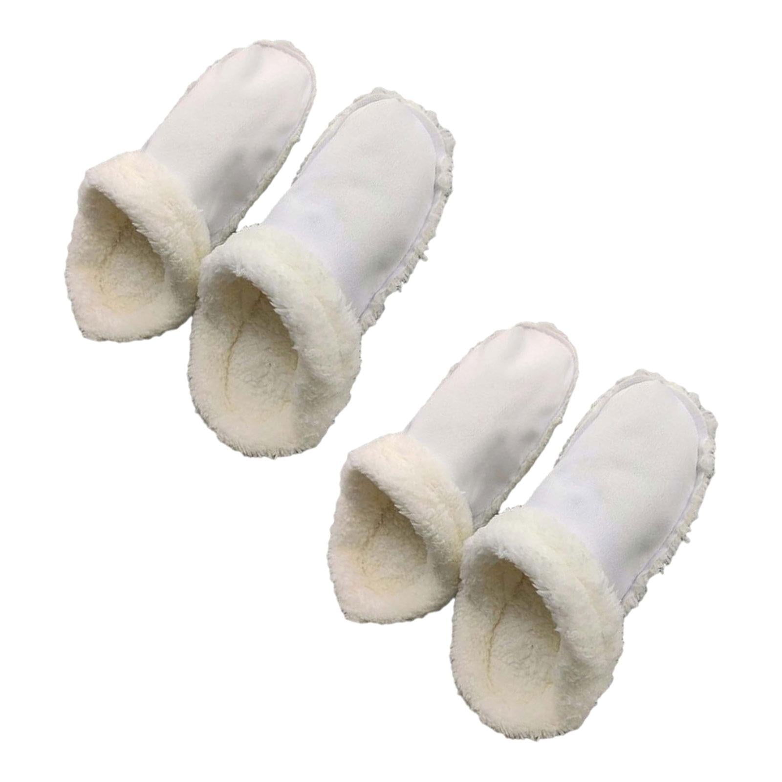 2xLiner Plush Slippers Cover Thick Plush Hole Shoes Cover for Bathroom Kitchen 24cm white