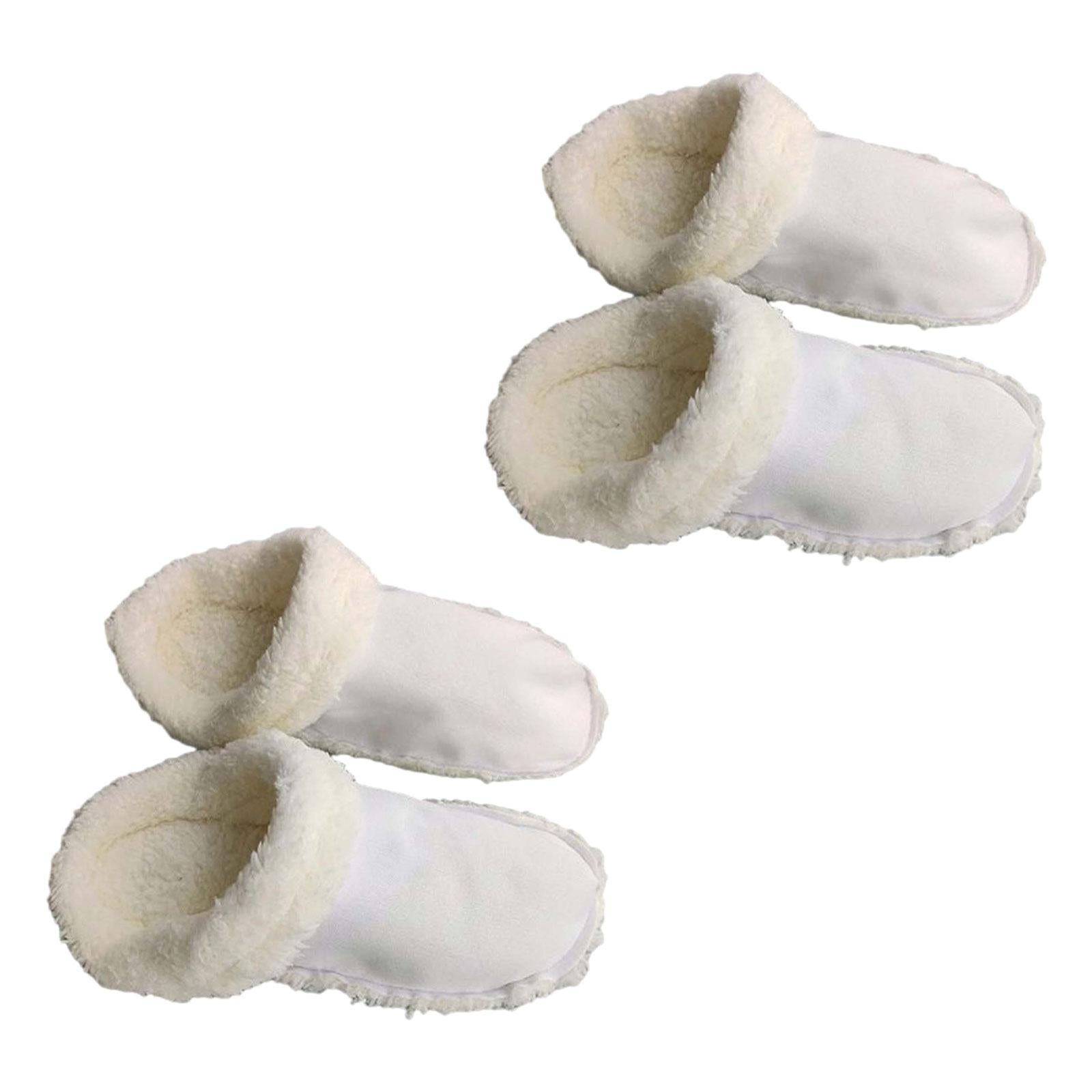 2xLiner Plush Slippers Cover Thick Plush Hole Shoes Cover for Bathroom Kitchen 24cm white