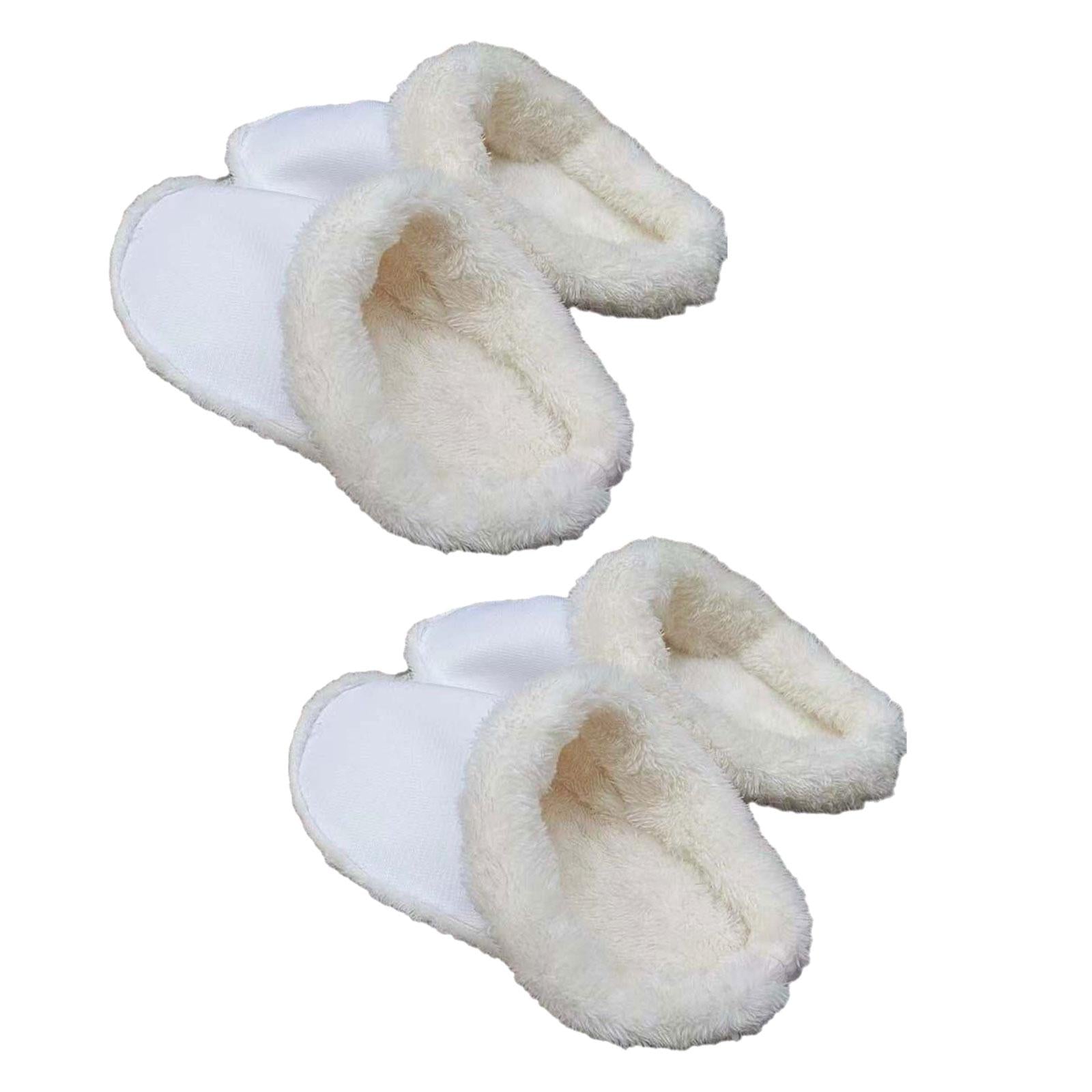 2xLiner Plush Slippers Cover Thick Plush Hole Shoes Cover for Bathroom Kitchen 17cm white