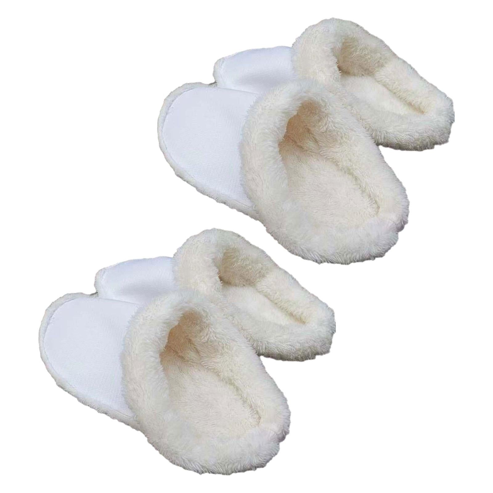 2xLiner Plush Slippers Cover Thick Plush Hole Shoes Cover for Bathroom Kitchen 17cm white