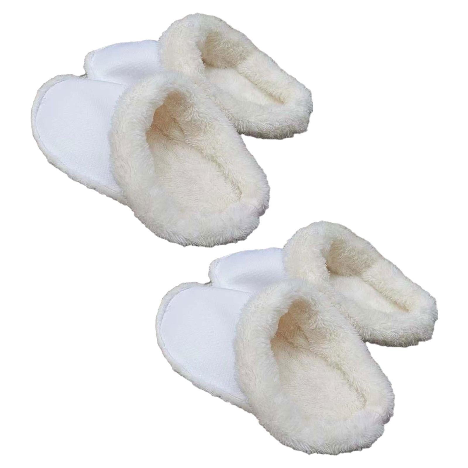 2xLiner Plush Slippers Cover Thick Plush Hole Shoes Cover for Bathroom Kitchen 17cm white